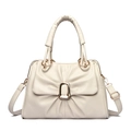 Creamy white pleated crossbody bag with golden buckle and stylish bow detail - Off White