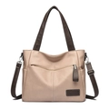 Borsa tote da donna beige e marrone con tracolla regolabile e manici - Cachi