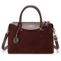 Sac fourre-tout bordeaux vintage mêlant textures cuir et daim avec détails dorés élégants - Fauve