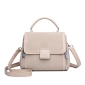 Elegant beige dual-texture handbag with suede flap and adjustable shoulder strap - Apricot