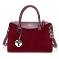 Sac fourre-tout bordeaux rétro avec cuir lisse et daim et un charm en métal circulaire - Bordeaux