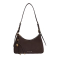 Retro dark brown suede underarm bag with gold metal logo and decorative side knot - Brown