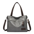 Borsa tote capiente grigio scuro alla moda con manici marroni e dettagli metallici argento - Grigio