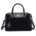 Sac cabas en cuir et daim noir avec détails dorés et pendentif lettre F - Noir
