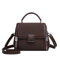 Dark brown mixed-texture leather handbag with silver square buckle and long shoulder strap - Brown