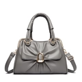 Gray bow-style chic handbag in soft faux leather with golden buckle and crossbody strap - Gray