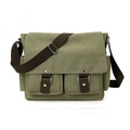 Army green canvas messenger bag with adjustable shoulder strap and leather buckles - Army Green