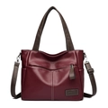 Borsa tote bordeaux classica con cuciture a contrasto e tracolla regolabile da donna - Borgogna