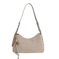 Minimalist apricot suede underarm bag with matte finish and metallic hardware ball detail - Khaki