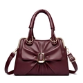Retro burgundy pleated shoulder bag for women with gold hardware and top handles - Burgundy