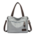 Graue Shopper-Tasche aus PU-Leder mit braunen Trägern und vorderer Reißverschlusstasche - Blau