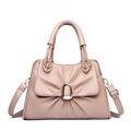Elegant beige pleated handbag for women with a gold buckle and adjustable shoulder strap - Pink