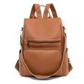 Zaino antifurto in pelle PU marrone da donna con design da viaggio minimalista - Marrone