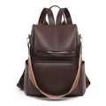 Zaino antifurto da donna in pelle PU marrone scuro con tracolla intrecciata - Marrone