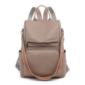Zaino antifurto in ecopelle marrone con tracolla a righe rimovibile - Cachi