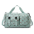 Light green corduroy travel bag with red strawberry pattern and adjustable shoulder strap - Green