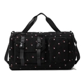 Large travel bag in black corduroy with red strawberry print and crossbody strap - Black