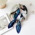 Navy blue pleated scarf with abstract floral print and artistic design for women - Blue Petal Flower