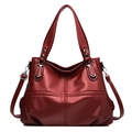 Burgundy lychee texture tote bag with top handles and adjustable shoulder strap - Red