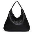 Black woven leather hobo shoulder bag with classic intrecciato pattern and large capacity - Black