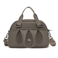Brown nylon tote bag with pleated design and adjustable shoulder strap for women - Khaki