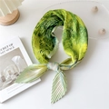 Pleated chiffon neck scarf with green and yellow watercolor dye for versatile styling - Oil Painting Green Grass