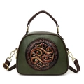 Retro shoulder bag with Chinese cloud pattern embossing and contrast top handles - Green