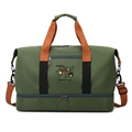 Army green travel bag with orange handles and dedicated bottom shoe compartment - Green
