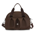 Borsa a tracolla in nylon testa di moro con design a pieghe e logo in metallo - caffè
