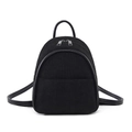 Mini black corduroy backpack with leather trim and metallic zipper for daily commute - Black