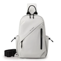 Zaino monospalla grigio chiaro impermeabile da uomo in nylon con scritta WE POWER - Bianco Sporco
