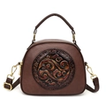 Sac bandoulière vintage marron foncé avec relief floral et finitions dorées - Marron