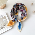 Pleated square scarf with paisley pattern in yellow, blue, and purple tones - Tri-color Paisley Blue Yellow