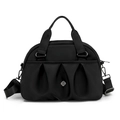 Borsa in nylon nero increspato con emblema floreale e tracolla staccabile - Nero
