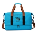 Blue large capacity travel bag with cartoon embroidery and bottom wet-dry compartment - Sky Blue