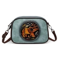 Sac Boston rétro en similicuir cyan avec un motif d'éléphant orange de style ethnique - Bleu