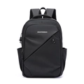 Zaino business nero minimalista resistente all'acqua con zip diagonale e tasche laterali - Nero