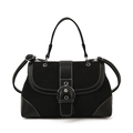 Retro black leather and suede patchwork handbag with white contrast stitching - Black