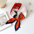 Pleated square neck scarf with orange and blue geometric patterns for women - Jasmine with Red