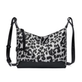 Sac bandoulière imprimé léopard avec bordure en similicuir noir et détail de gland long - Noir