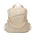 Mochila minimalista de pana beige para mujer con detalle metálico y colgante tejido - Blanco Roto