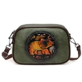 Green vintage Boston bag with embossed elephant pattern and adjustable strap - Green