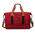 Large burgundy canvas travel bag with embroidery and separate shoe compartment - Burgundy