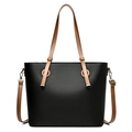 Bolso tote grande negro con textura litchi, asas marrones y correa ajustable - Negro