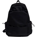 Mochila escolar negra minimalista de gran capacidad para estudiantes y viajes cortos - Negro