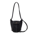 Bolso cubo minimalista de ante sintético negro con costuras blancas y correa fina al hombro - Negro