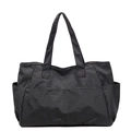 Borsa tote grande con motivo a griglia bianco e nero e pratiche tasche laterali - Nero