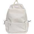 Mochila escolar minimalista en blanco roto para estudiantes de gran capacidad - Blanco