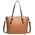 Bolso tote clásico de cuero color canela con textura de lichi y correa ajustable para el hombro - Marrón Amarillento
