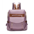Mochila versátil de oxford lavanda para mujer con adornos de cuero marrón y varios bolsillos - Rosa